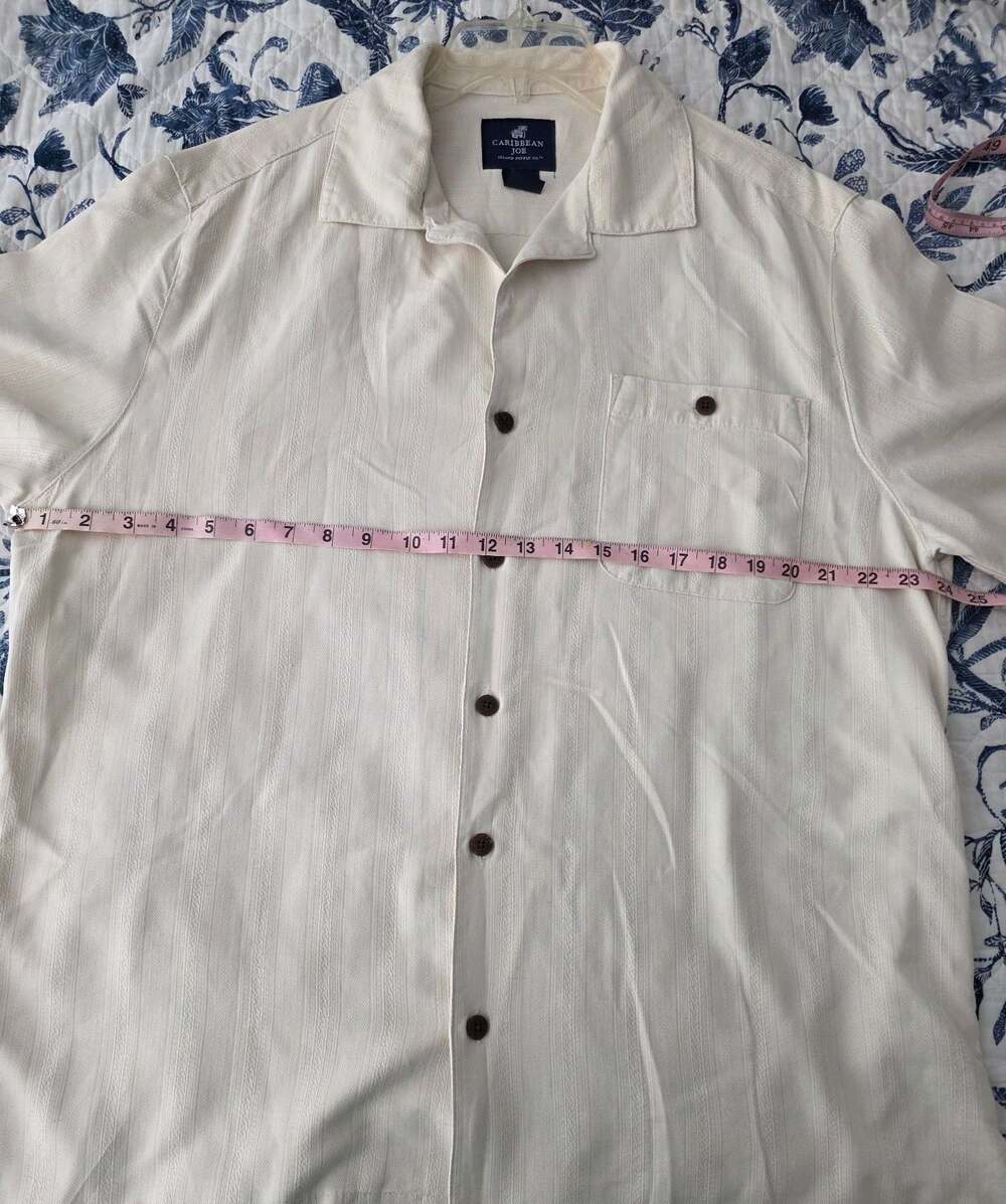 Caribbean Joe 100% Silk Cream Camp Resort Shirt XL - Picture 8 of 8